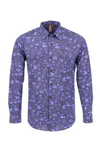 Vibe Slub Cotton Shirt in Navy Mountain Mania Print